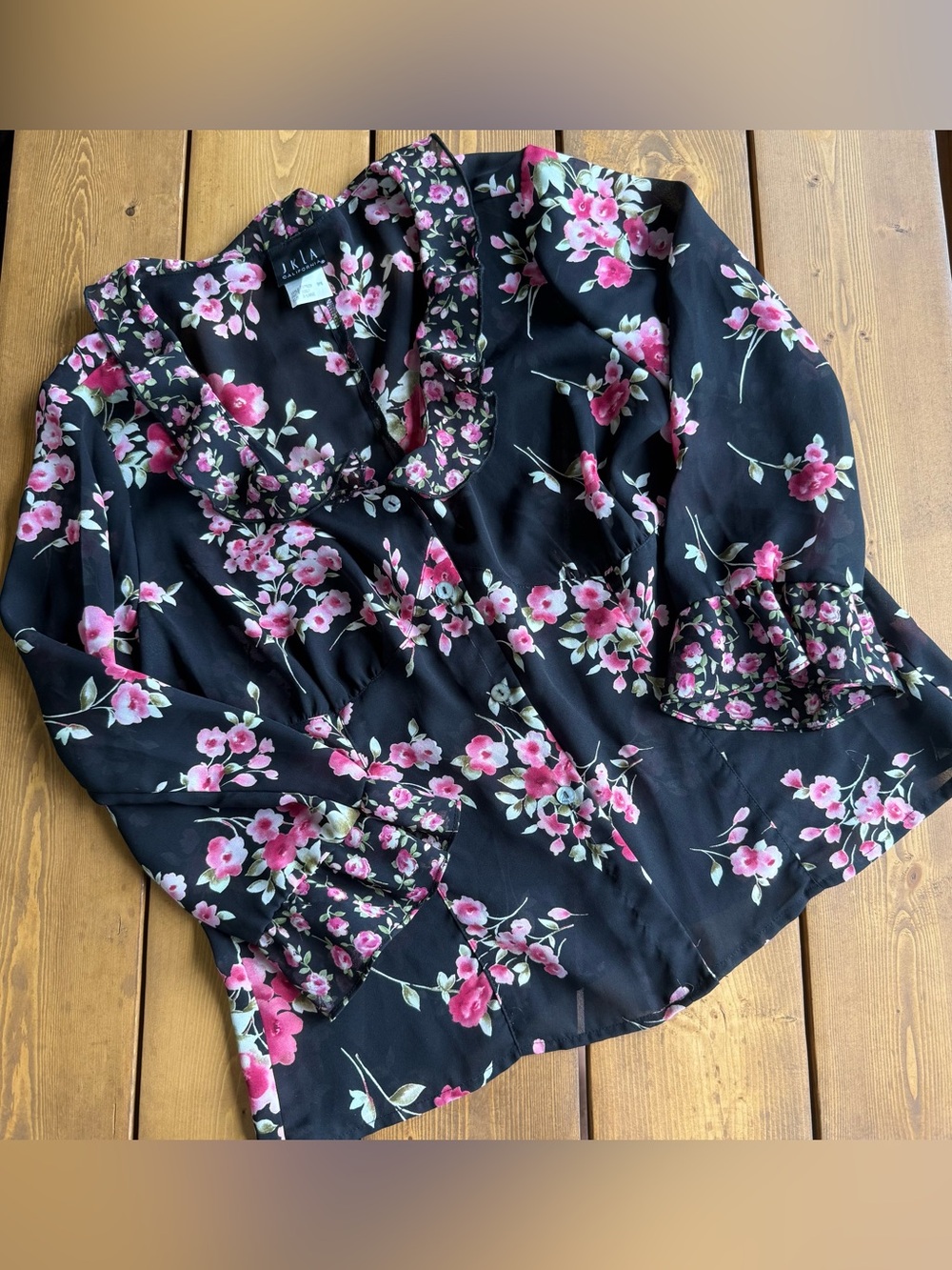 Vintage Y2K JKLA California Floral Ruffle Blouse XL Whimsygoth